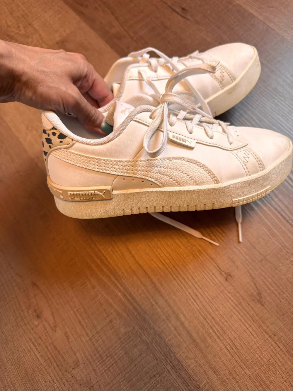 PUMA Girls White Platform Casual Sneakers with Leopard Accent